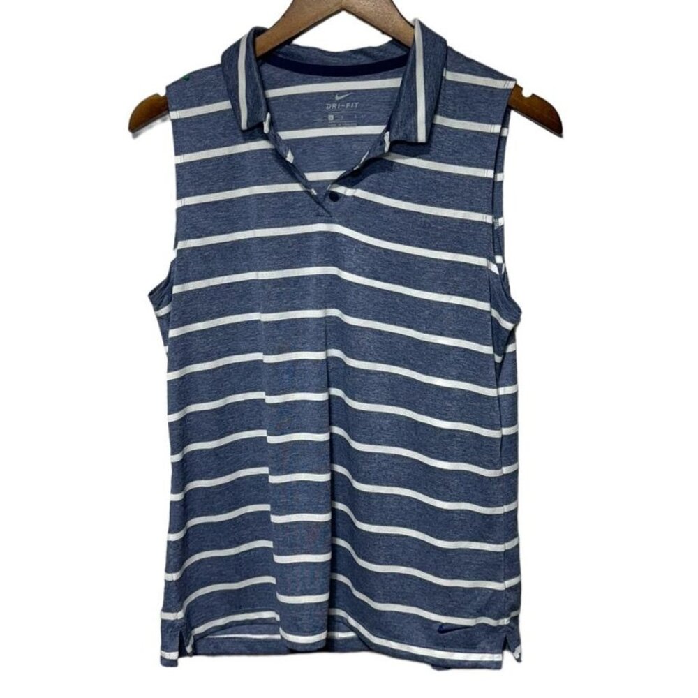 Nike Blue/White Striped Polo Size Large